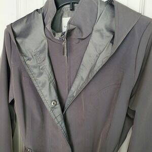 Gray Hooded Belted Trench Coat Lightweight Jacket Sz M Paisley Lining Rain Coat